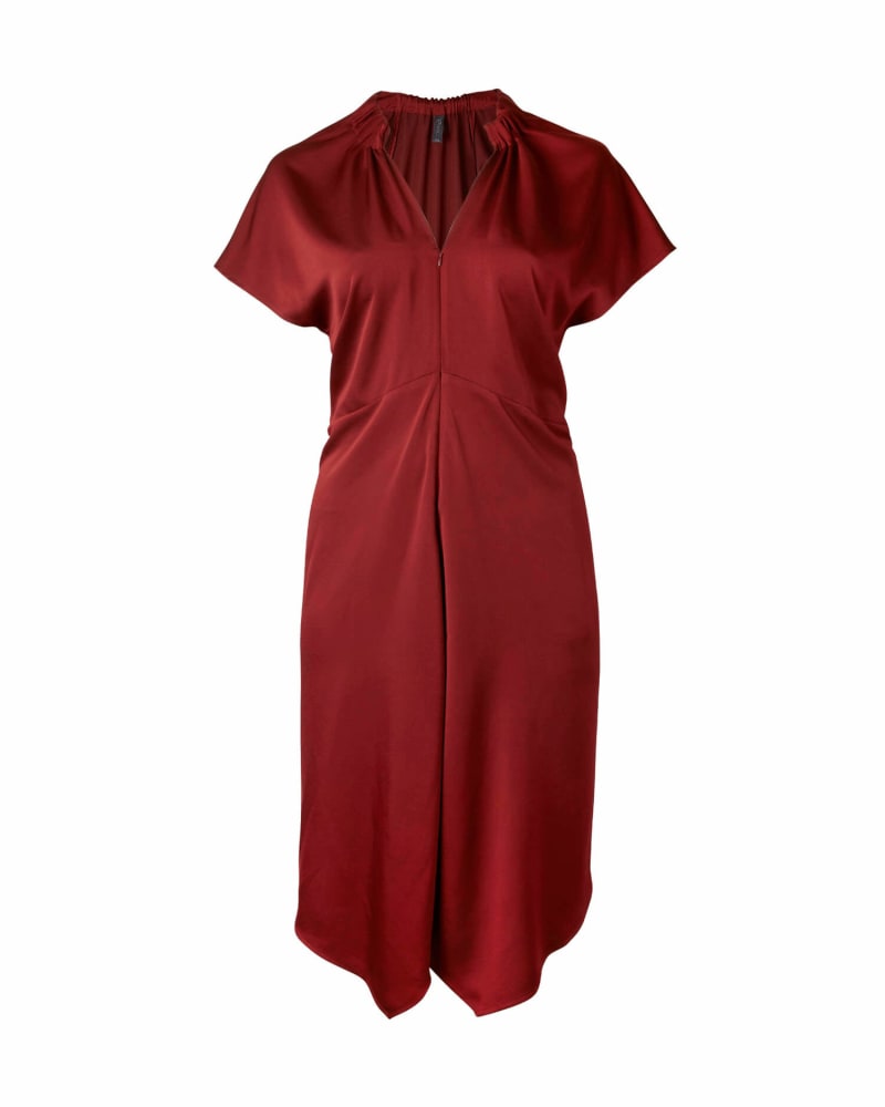 Front of a size 16 Ruched Fold Dress in Wine by Zero + Maria Cornejo. | dia_product_style_image_id:229854